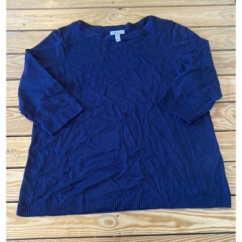 NEW D&Co Boatneck 3/4 Sleeve Sweater Size Large Women’s Navy Pullover